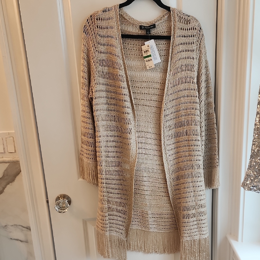 Women's Beige Open-Knit Sweater Cardigan